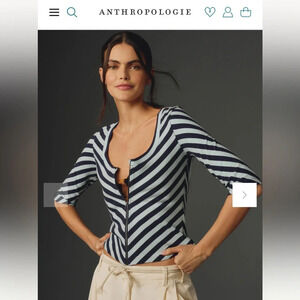 NWT new Anthropologie Maeve front zip scoop neck top small blue stripes